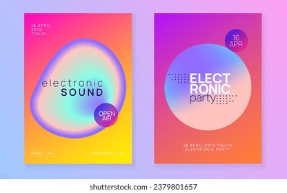 Evento Disco. Música Y Mostrar Forma. Efecto Divertido Para La Presentación. Patrón De Gradiente Para Establecer Diseño. Wavy Trance Party. Evento Disco Rosa Y Azul