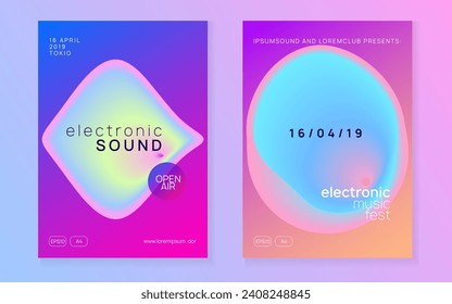 Disco Event. Techno And Carnival Vector. Wavy Music Party. Linear Art For Presentation. Futuristic Background For Cover Concept. Pink And Blue Disco Event