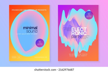 Disco Event. Wavy Glitch For Brochure. Modern Trance Poster. Abstract Background For Cover Design. Dance And Concert Layout. Pink And Blue Disco Event