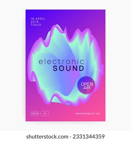 Disco Fest. Bright Glitch For Presentation. Sound And Exhibition Vector. Creative Pattern For Brochure Shape. Trendy Techno Poster. Purple And Turquoise Disco Fest