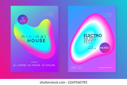 Disco Fest. Memphis Background For Invitation Template. Cool Glitch For Magazine. Trance And Exhibition Layout. Wavy Club Banner. Blue And Purple Disco Fest