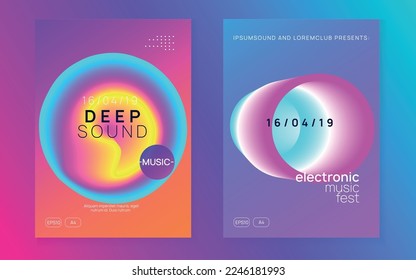 Disco Fest. Wave Club Poster. Dance And Carnival Design. Trendy Glitch For Set. Abstract Background For Cover Layout. Blue And Purple Disco Fest