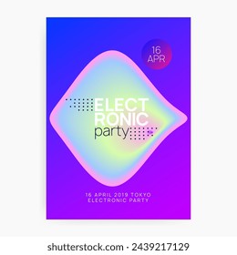 Fiesta del Disco. Póster electrónico de Wave. Patrón Creativo Para La Plantilla De Presentación. Arte Brillante Para La Revista. Neón Y Diseño De Concierto. Pink And Blue Disco Fest