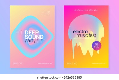 Disco Flyer. Bright Electronic Party. Holiday Pattern For Presentation Vector. Trance And Discotheque Concept. Wavy Glitch For Invitation. Pink And Blue Disco Flyer