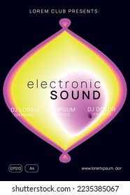 Disco Flyer. Fun Art For Presentation. Techno And Concert Concept. Linear Electro Banner. Graphic Background For Brochure Shape. Pink And Yellow Disco Flyer