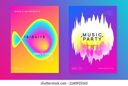 Disco Flyer. Fun Techno Poster. Dynamic Pattern For Brochure Template. Jazz Effect For Cover. Dance And Show Vector. Blue And Purple Disco Flyer