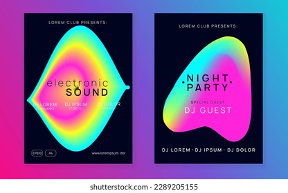 Disco Flyer. Jazz Neon Event. Elegant Pattern For Brochure Layout. Linear Art For Invitation. Club And Concert Concept. Pink And Blue Disco Flyer
