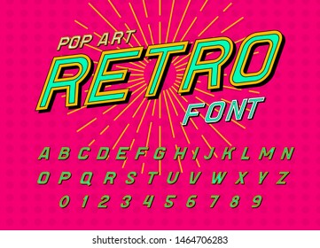 Disco font for posters. Comic retro alphabet. Vintage Futuristic 80 s typeface, editable and layered. Vector modern chrome letters in Pop art style for banners.