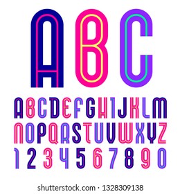 Disco font. Trendy alphabet, colorful vector letters on a white background