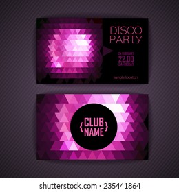 Disco geometric triangle background.  Disco card