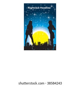 Disco girls silhouettes on poster for nightclub. Vector illustration