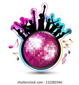 Disco globe and dancing silhouettes