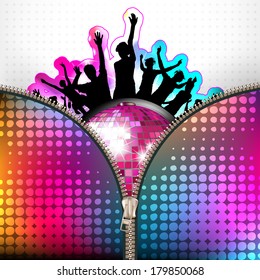 Disco globe and silhouettes covered by zipper