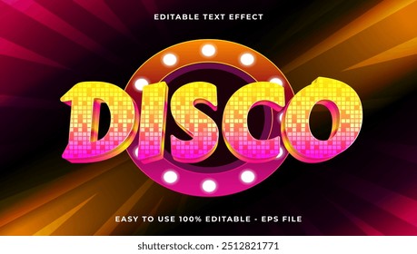 disco gradient text style effect template, 3D glow light editable text effect