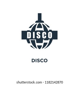 Disco icon. Black filled vector illustration. Disco symbol on white background. Can be used in web and mobile.
