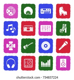 Disco Icons. Grunge Color Flat Design. Vector Illustration. 