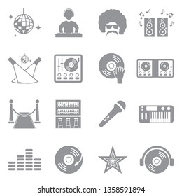 Disco Icons. Set 2. Gray Flat Design. Vector Illustration.