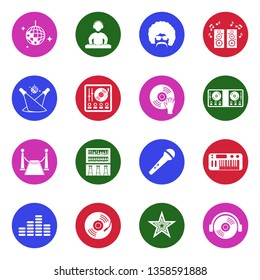 Disco Icons. Set 2. White Flat Design In Circle. Vector Illustration. 