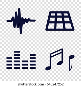 Disco icons set. set of 4 disco filled icons such as music equalizer, note, equalizer
