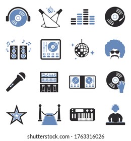Disco Icons. Two Tone Flat Design. Vector Illustration.