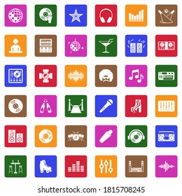 Disco Icons. White Flat Design In Square. Vector Illustration.