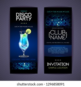 Disco invitation to cocktail party. Document template design
