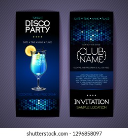 Disco invitation to cocktail party. Document template design