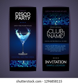 Disco invitation to cocktail party. Document template design