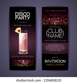 Disco invitation to cocktail party. Document template design