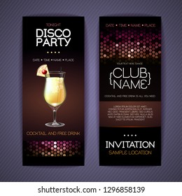 Disco invitation to cocktail party. Document template design