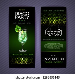 Disco invitation to cocktail party. Document template design