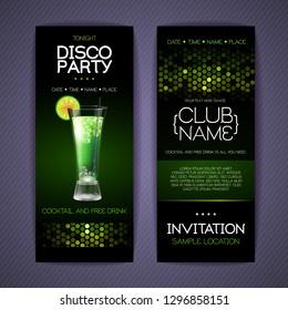 Disco invitation to cocktail party. Document template design