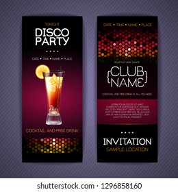 Disco invitation to cocktail party. Document template design