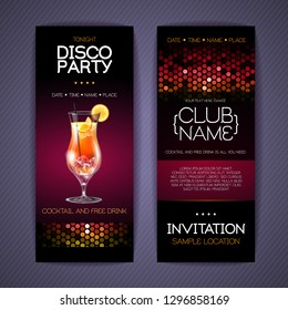 Disco invitation to cocktail party. Document template design