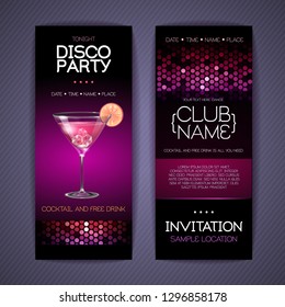 Disco invitation to cocktail party. Document template design