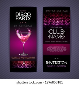 Disco invitation to cocktail party. Document template design