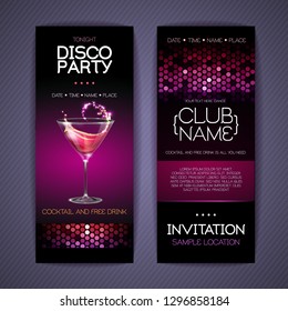 Disco invitation to cocktail party. Document template design