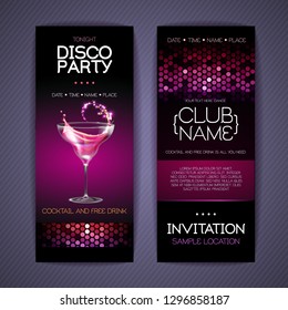 Disco invitation to cocktail party. Document template design