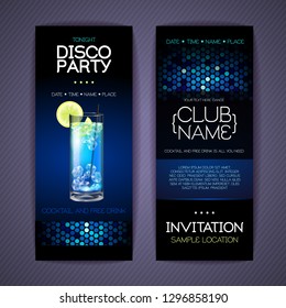 Disco invitation to cocktail party. Document template design