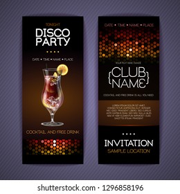 Disco invitation to cocktail party. Document template design