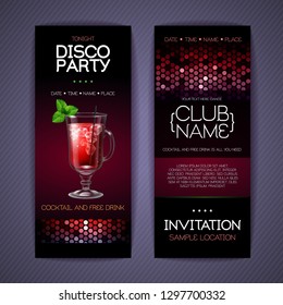 Disco invitation to cocktail party. Document template design