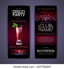 Disco invitation to cocktail party. Document template design