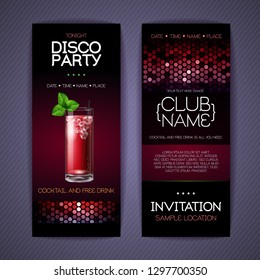 Disco invitation to cocktail party. Document template design