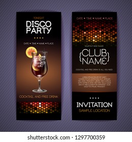 Disco invitation to cocktail party. Document template design