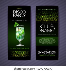 Disco invitation to cocktail party. Document template design