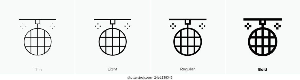 disco light icon. Thin, Light Regular And Bold style design isolated on white background