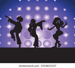 Disco lights and people dancing. Vector illustration.