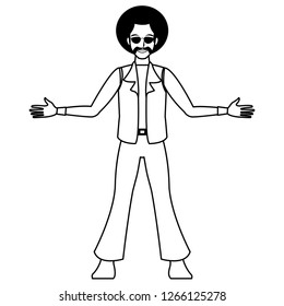 Disco man cartoon in black and white