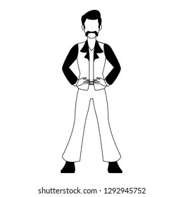 Disco man cartoon in black and white