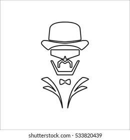Disco man face with glasses symbol sign line icon on background